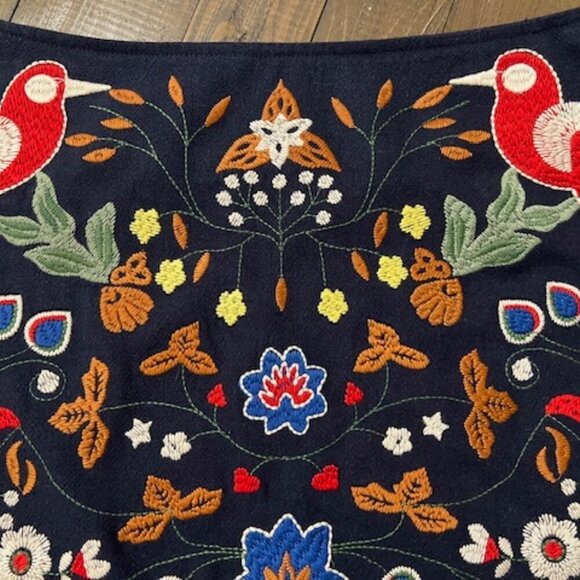 Umgee Island Girl Embroidered Mini Skirt Bird Floral Boho Pom Pom Trim Size Sm - Picture 4 of 8